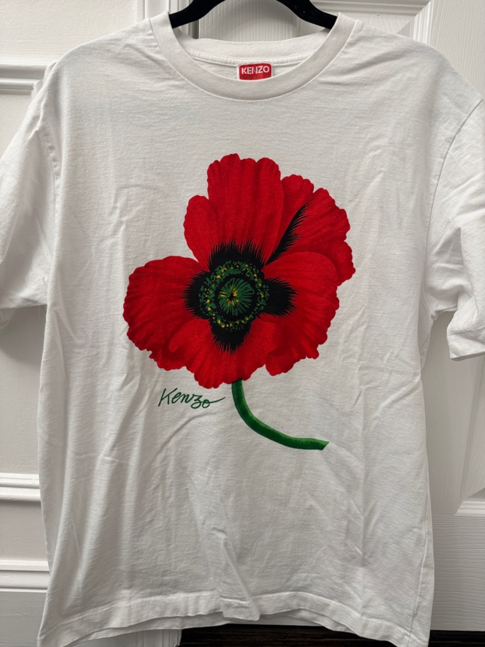Kenzo White T-Shirt with Red Poppy Graphic